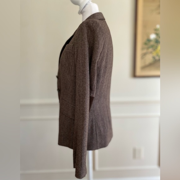Banana Republic Factory Vintage Wool Brown Herringbone Professor Jacket sz 2 - Picture 5 of 16